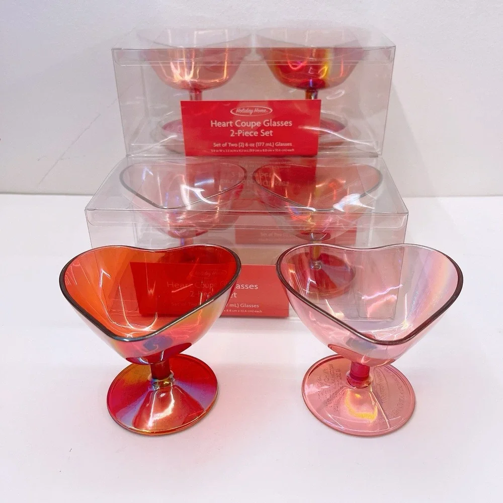 Heart‎ COUPE Champagne Glasses Plastic Pink & Red Set Of 8 pcs. Girls Party NEW!